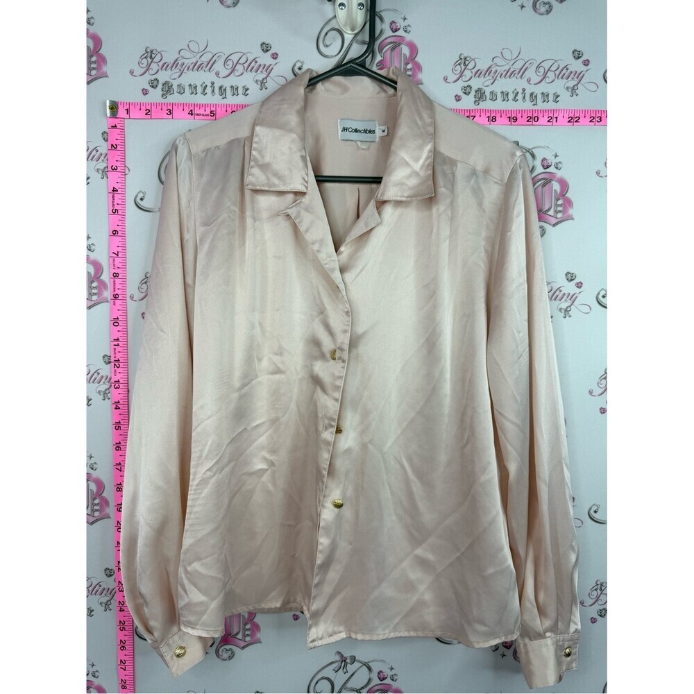 JH Collectibles shirt button up vintage Light Blush Satin Button-Up Blouse shiny